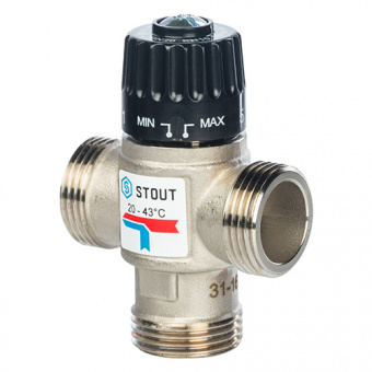 Stout Термостатический смесительный клапан G 1” НР 20-43°С KV 1,6 м3/ч