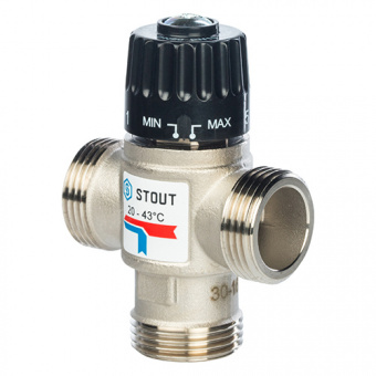 Stout Термостатический смесительный клапан G 1” НР 20-43°С KV 2,5 м3/ч